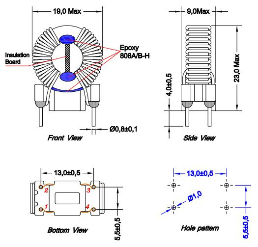Choke de modo común 2x3.5MH Calificación: 2.5a, Max SRF: 1 kHz → 300 MHz
