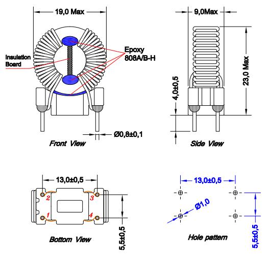 Choke de modo común 2x3.5MH Calificación: 2.5a, Max SRF: 1 kHz → 300 MHz